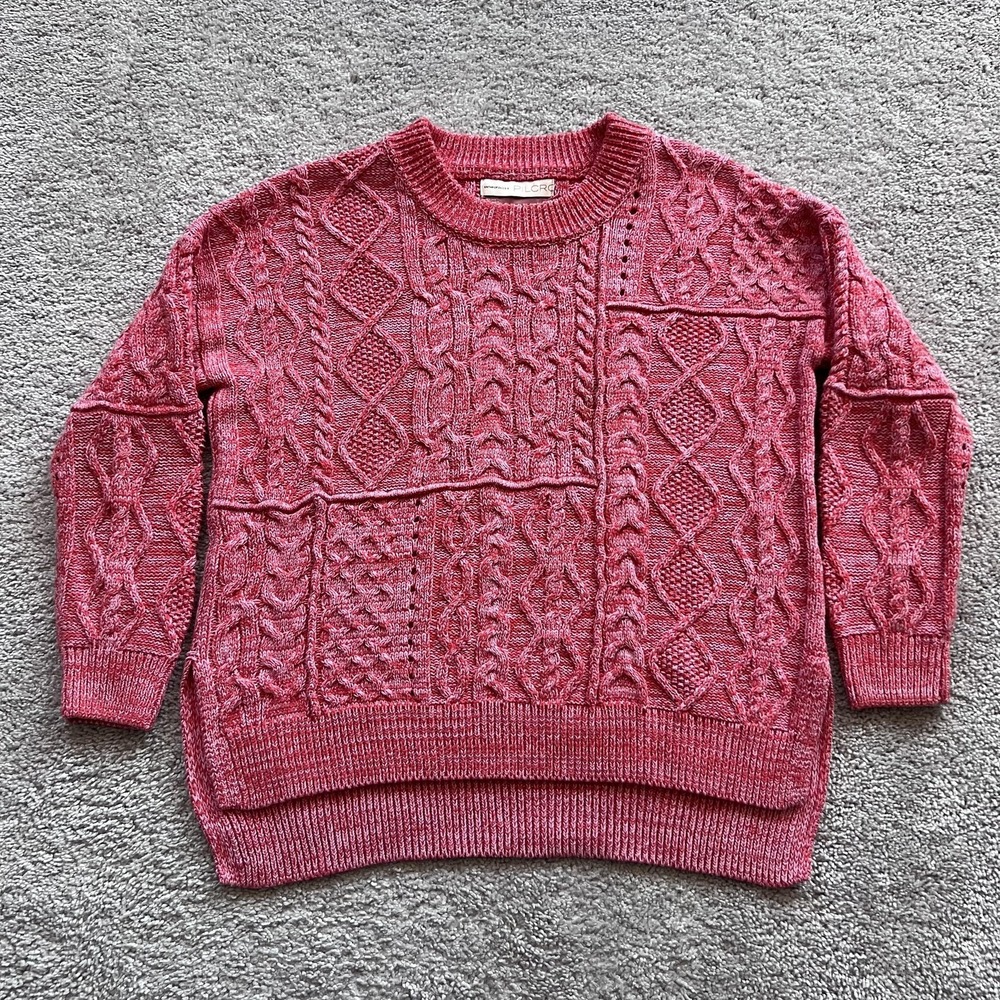 Pilcro Anthropologie Cable Knit Sweater Womens XS Pink Crewneck Pullover Relaxed